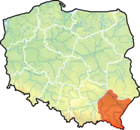 Poziția localității Voievodatul SubcarpatiaWojewództwo podkarpackie