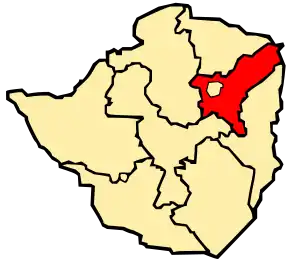 Harta provinciei Mashonaland East în cadrul Zimbabwe