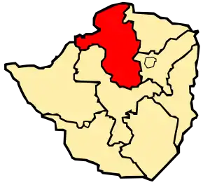Harta provinciei Mashonaland West în cadrul Zimbabwe