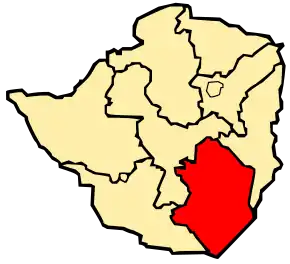 Harta provinciei Masvingo în cadrul Zimbabwe
