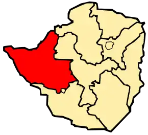 Harta provinciei Matabeleland North în cadrul Zimbabwe