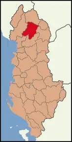 Poziția localității Districtul Pukë