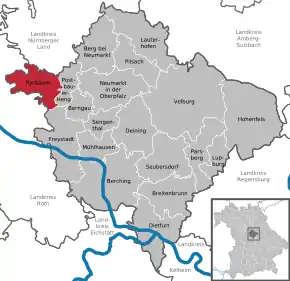 Poziția  Pyrbaum pe harta districtului Neumarkt in der Oberpfalz