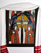 Icoană pe sticlă: Sfinții Împărați Constantin și Elena