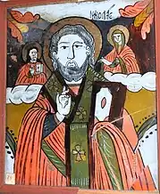 Icoană pe sticlă: Iisus binecuvântând