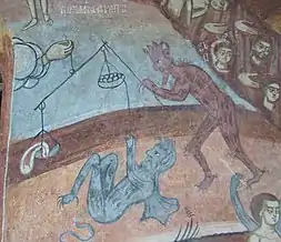 Pictura exterioară, peretele de vest, reprezentarea iadului (detaliu)