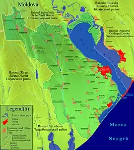 Orașul pe harta administrativă a raionului omonim.