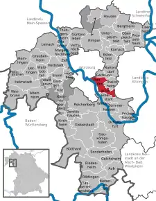 Poziția Randersacker pe harta districtului Würzburg