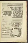 Ilustrație a frizei și cpitelului ionic din trei unghiuri, din Regola delli cinqve ordini d'architettvra (1563), de Jacopo Barozzi