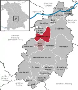 Poziția  Reichertshofen pe harta districtului Pfaffenhofen a.d.Ilm