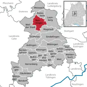 Poziția orașului Renningen pe harta districtului Böblingen