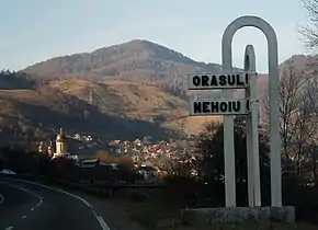 Orașul Nehoiu văzut de pe drumul DN10 dinspre Buzău
