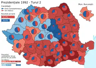 Distribuția geografică a voturilor pentru funcția de Președinte al României (turul doi)