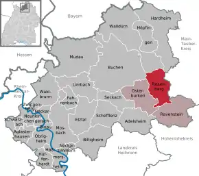 Poziția  Rosenberg pe harta districtului Neckar-Odenwald-Kreis