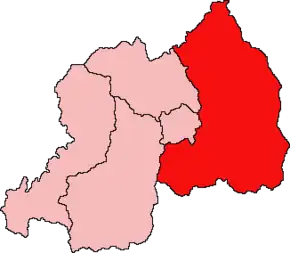 Harta provinciei de Est  în cadrul Rwandei