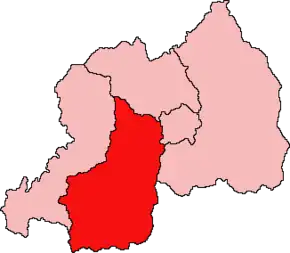 Harta provinciei de Sud în cadrul Rwandei