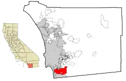 Location of Chula Vista within San Diego County, California