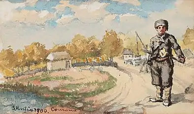 Dorobanț pe drumul spre casă - (acuarelă)