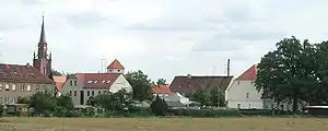 General view of Schlieben withthe bell tower of historic St Martins Church