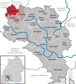 Poziția Schonach im Schwarzwald pe harta districtului Schwarzwald-Baar-Kreis