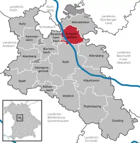 Poziția  Schwanstetten pe harta districtului Roth