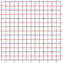 Pavarea pătrată {4,4} (cu negru) împreună cu duala sa (cu roșu)