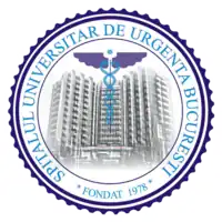 Sigla spitalului; formă de cerc, cu margini zimțate albastru-închis; în centru, apare silueta clădirii principale peste care este supraimpusă figura unui caduceu. Pe marginile cercului apare scris textul „Spitalul Universitar de Urgență București” și „Fondat 1978”