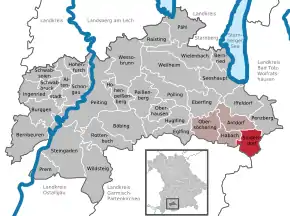 Poziția  Sindelsdorf pe harta districtului Weilheim-Schongau