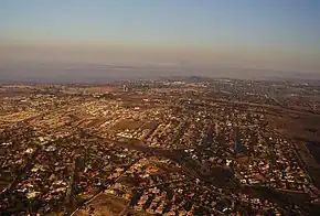 Aerial view over the suburbs
