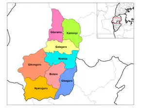 Districtele provinciei de Sud în cadrul Rwandei