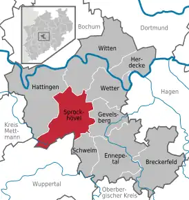 Poziția orașului Sprockhövel pe harta districtului Ennepe-Ruhr-Kreis