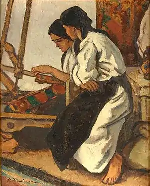 Femei ţesând la război