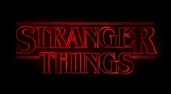 Stranger Things text written in red neon on a black background