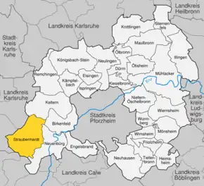 Poziția  Straubenhardt pe harta districtului Enzkreis