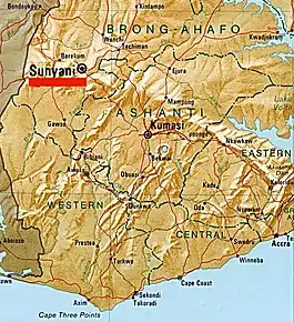 Poziția localității Sunyani