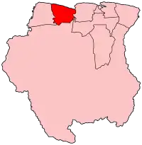 Harta districtului Coronie în cadrul statului Surinam