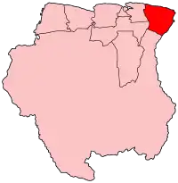 Harta districtului Marowijne în cadrul statului Surinam