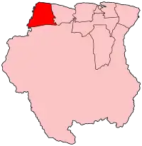 Harta districtului Nickerie&nbsp; în cadrul statului Surinam