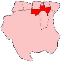 Harta districtului Para în cadrul statului Surinam