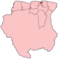 Harta districtului Paramaribo în cadrul statului Surinam