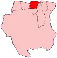 Harta districtului Saramacca în cadrul statului Surinam