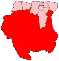 Harta districtului Sipaliwini în cadrul statului Surinam