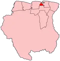 Harta districtului Wanica în cadrul statului Surinam