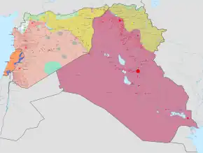 Teritorii controlate la 30 ianuarie 2020

&nbsp;&nbsp;&nbsp;&nbsp;&nbsp;Zone controlate de Statul Islamic
&nbsp;&nbsp;&nbsp;&nbsp;&nbsp;Zone controlate de Guvernul Irakian
&nbsp;&nbsp;&nbsp;&nbsp;&nbsp;Zone controlate de Guvernul Sirian
&nbsp;&nbsp;&nbsp;&nbsp;&nbsp;Guvernul Libanez
&nbsp;&nbsp;&nbsp;&nbsp;&nbsp;Forțele Kurdistanului Irakian
&nbsp;&nbsp;&nbsp;&nbsp;&nbsp;Forțele Kurdistanului Sirian
&nbsp;&nbsp;&nbsp;&nbsp;&nbsp;Opoziția siriană
&nbsp;&nbsp;&nbsp;&nbsp;&nbsp;Frontul al-Nusra
&nbsp;&nbsp;&nbsp;&nbsp;&nbsp;Hezbollah
