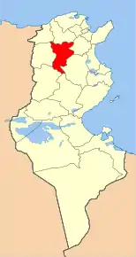 Harta guvernoratului Siliana în cadrul Tunisiei