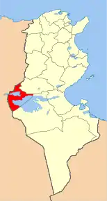 Harta guvernoratului Tozeur în cadrul Tunisiei