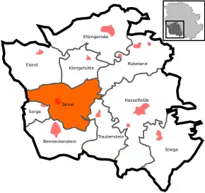 Poziția localității Tanne