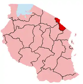 Harta regiunii Kilimanjaro în cadrul Tanzaniei