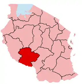 Harta regiunii Mbeya în cadrul Tanzaniei