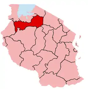 Harta regiunii Shinyanga în cadrul Tanzaniei